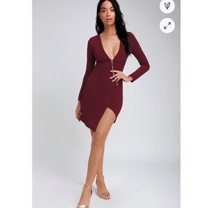 Lulu’s Make it Hot Burgundy Long Sleeve Bodycon Dress Size Medium NWT